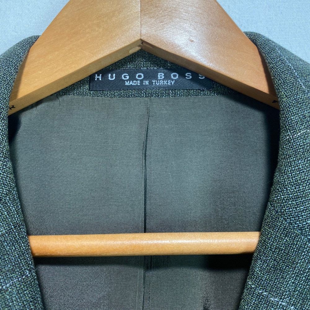 Hugo Boss Mars US Olive Green Windowpane Wool Linen Blazer Sport Coat 42S Mens - Picture 3 of 13